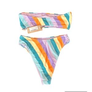 Nasty Gal Women’s Size 8 Recycled Stripe Bikini Set NWT